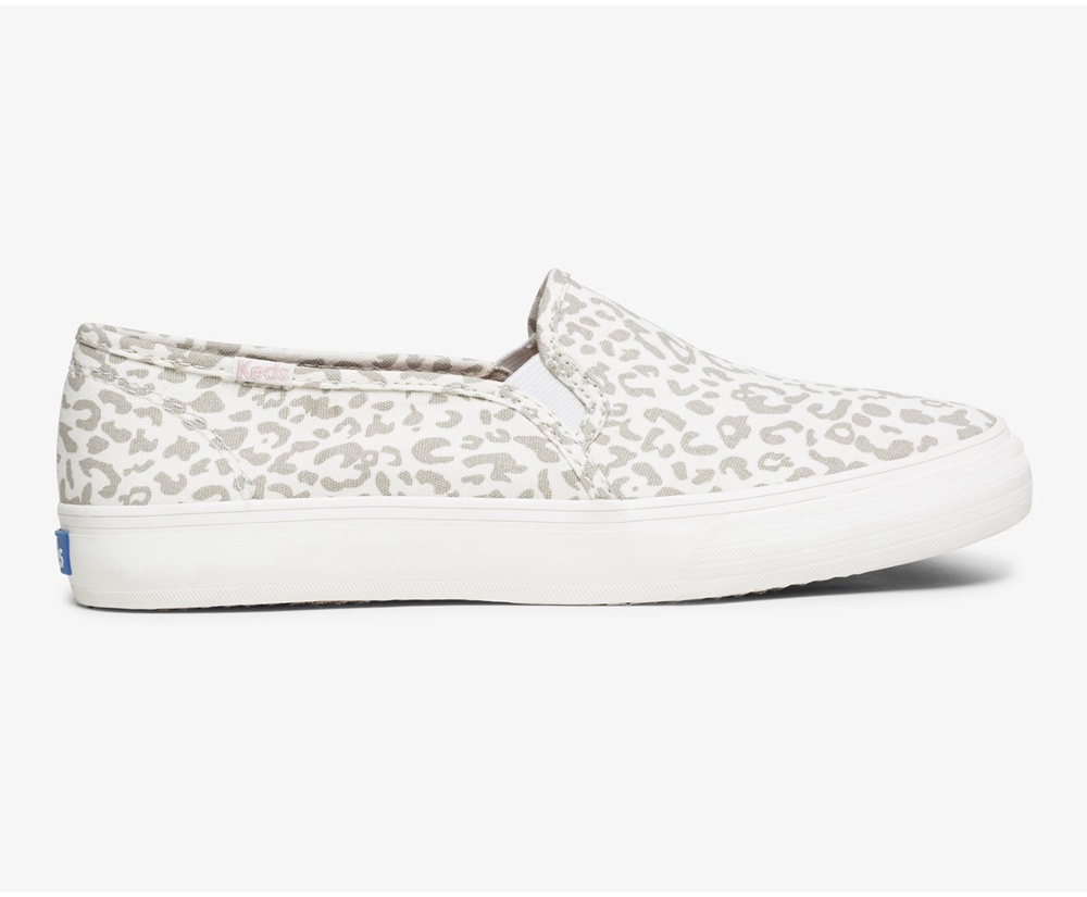 Slip Ons Keds Femme Blanche - Double Decker Animal - 375-XHCGZW